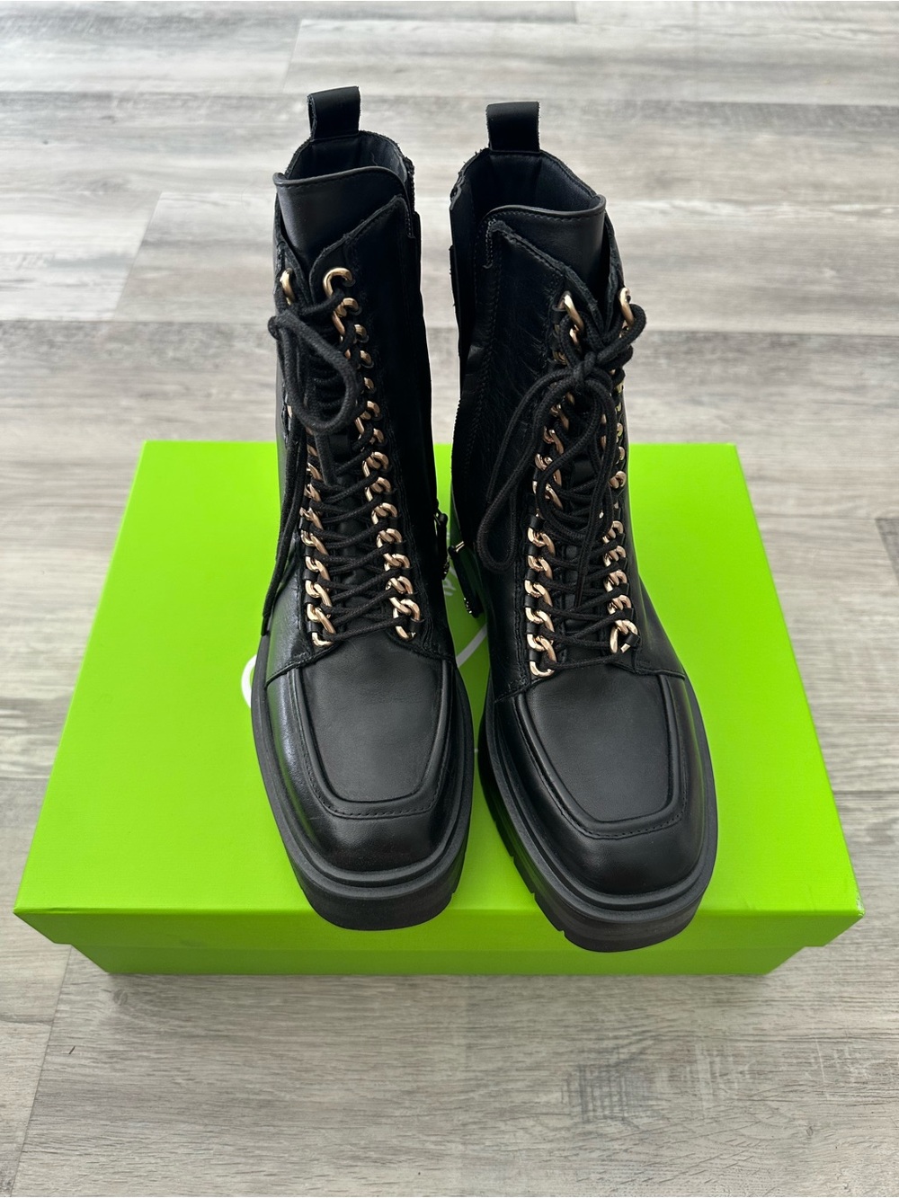 Sam Edelman Black Combat Boots with Gold-Tone Eyelets